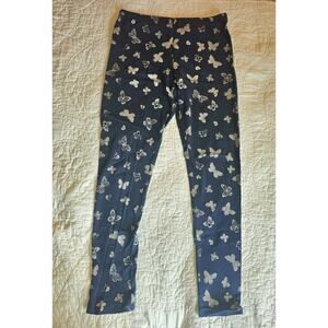 Navy Blue Leggings With Silver Butterflies PLACE Girls XL 14 Soft Cotton Blend